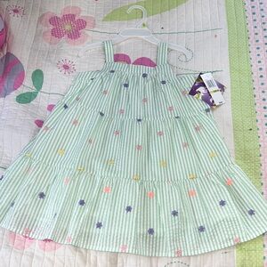 Blueberi Boulevard Green Striped Dress with Floral Embroidery